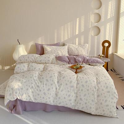 A类季针织棉双层纱四件套四舍小清新床单床笠0313被套学款生宿三