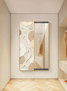 油风玄关隐藏XKD式穿衣镜可关闭推式拉全身镜挂画九鱼镜图子装饰