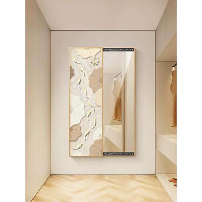 油风玄关隐藏XKD式穿衣镜可关闭推式拉全身镜挂画九鱼镜图子装饰