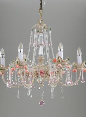 法式玫水晶客厅吊灯美式复古气花朵轻奢厅灯大奢瑰华85572主餐卧
