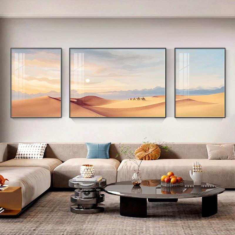 轻奢海景LS-DH客现代简约景三联画风景厅大气沙发背带框瓷京镶钻