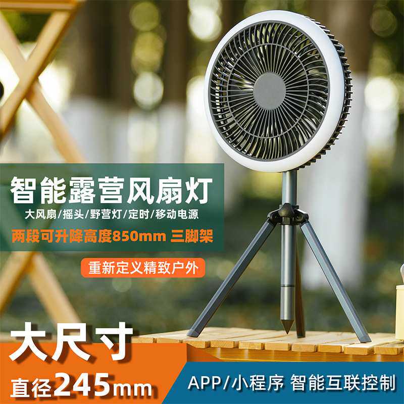 新品户外露营风扇多场景无线大风力长续航电风扇可摇头遥控野营灯