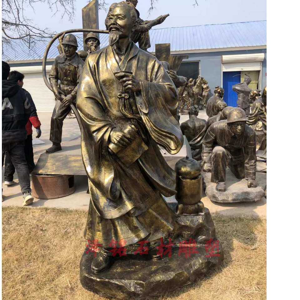 喝茶人物玻璃钢雕塑古代品茶大碗茶聊天仿铜人物铜雕像茶文化主题