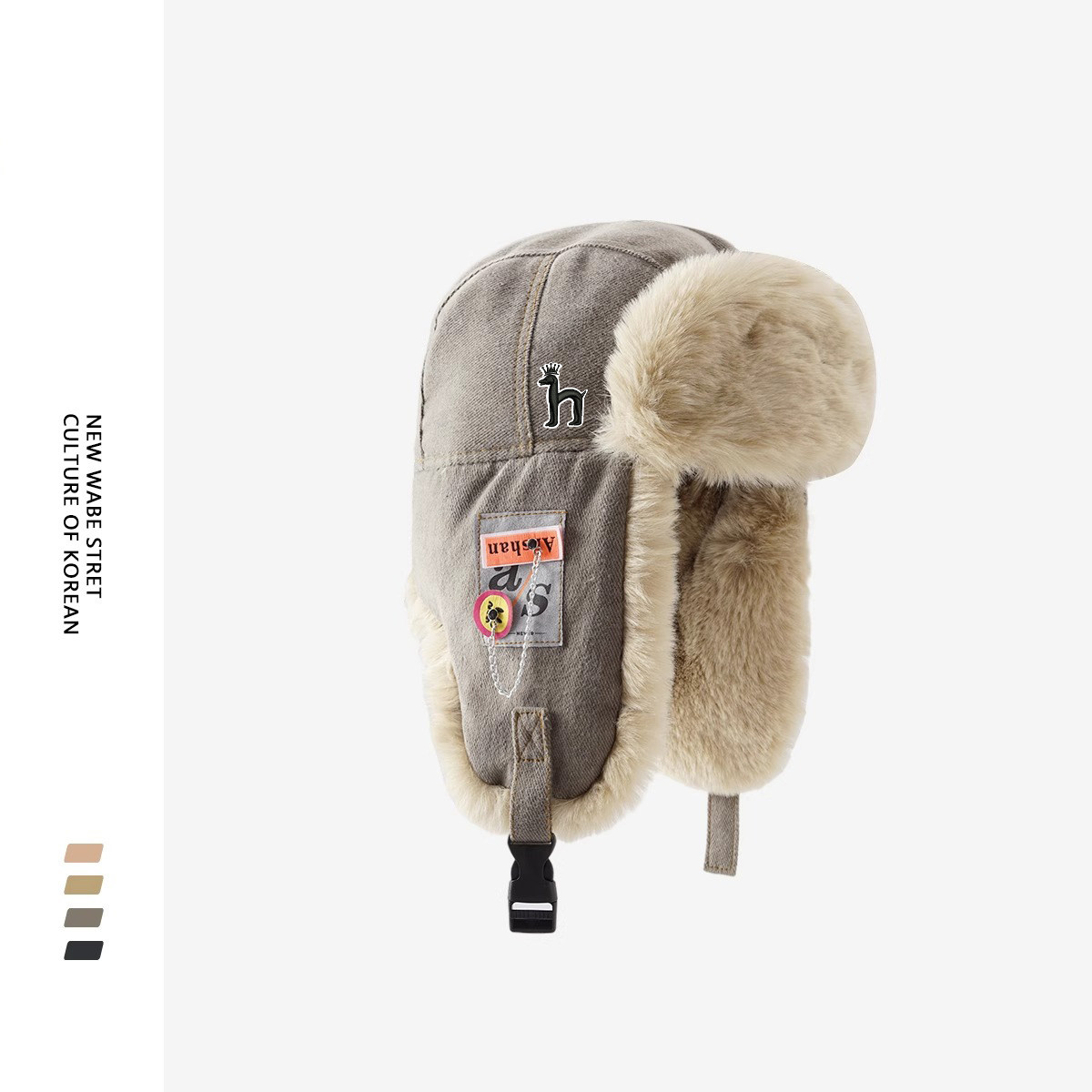 【官网正品】Horgias哈吉斯尼森链条布标兔毛绒加棉雷锋帽子男女