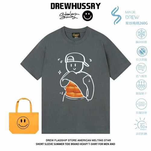 Drew美式潮牌卡通肌肉男印花短袖T恤男女宽松纯棉百搭夏季上衣tee
