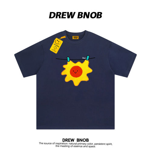 DREWBNOB美式潮牌太阳卡通印花短袖T恤男女休闲宽松bf风情侣半袖