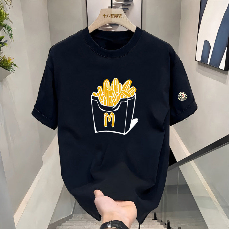 蒙口钢琴【特惠秒杀】美式风薯条印花短袖T恤男女同款宽松百搭潮