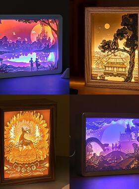灯光画创意文创工艺礼品装饰摆件家居氛围小夜灯3d立体光影纸雕灯