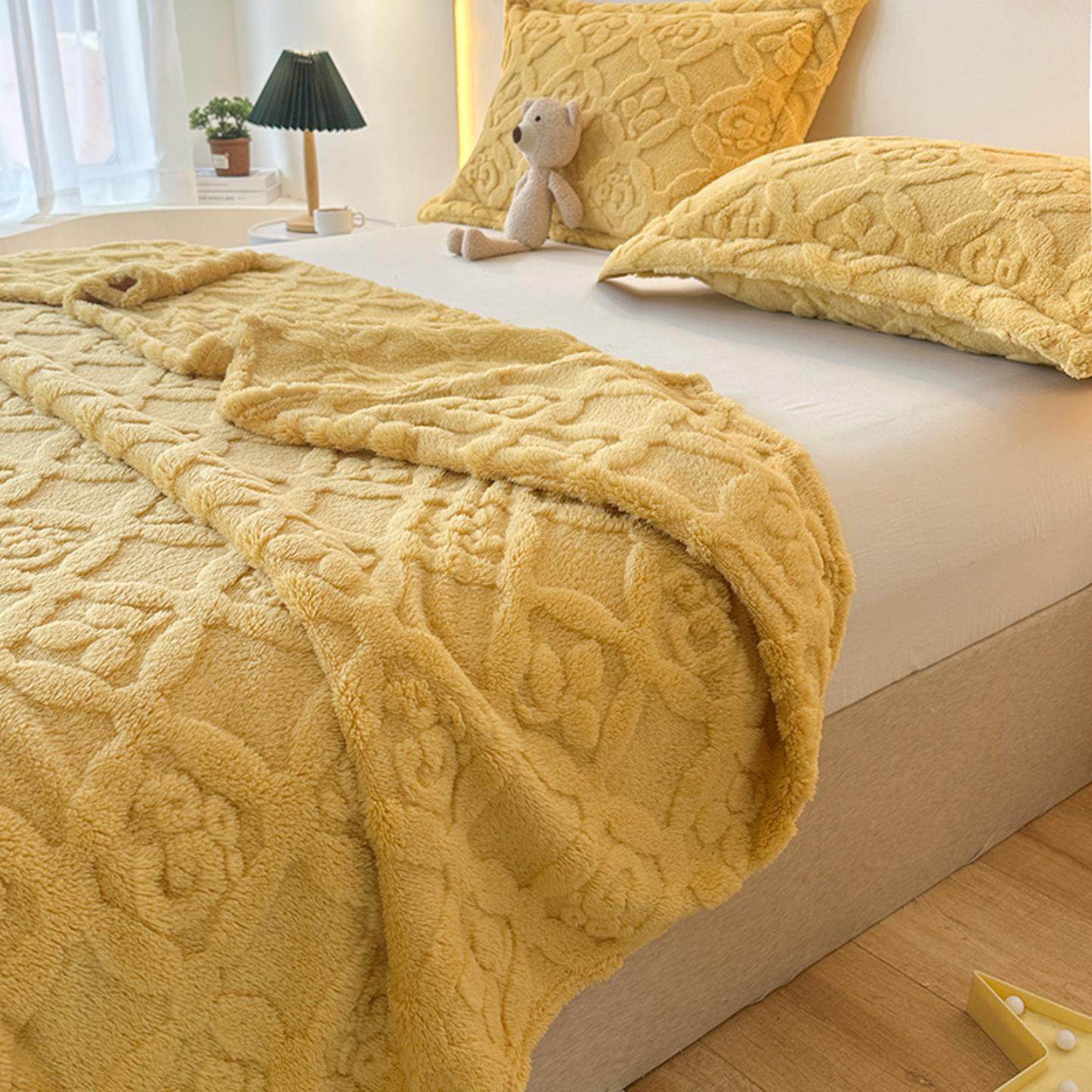 2024新款简约纯色塔芙绒三叶草提花毛毯毯子午睡毯四季通用毛毯,床上用品,休闲毯/毛毯/绒毯,淘宝优惠券,粉丝福利购,淘宝优惠卷