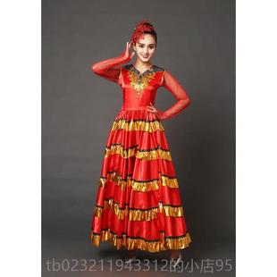 高档大裙出服西班演牙成人女长袖 演出服演现代摆舞裙斗牛舞蹈裙表