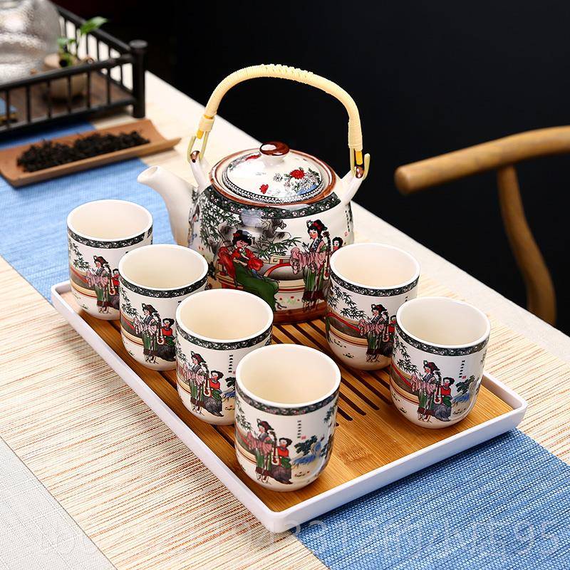 高档花毅煊送中国提风梁功夫茶具套装大号青复古家用礼泡茶壶茶杯