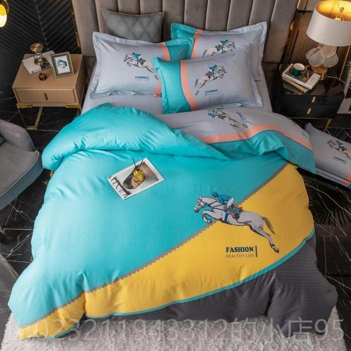 高档纯全男斜棉纹英伦风四件套条格欧美被套床1笠1.8米.5m2床品秋