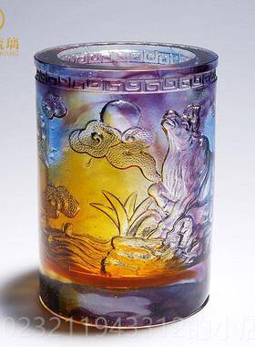 高档琉导璃生装肖牛笔筒办公室桌面摆件送领中高档饰礼品国风生日