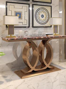 大理石玄桌入户现代简约IXK不锈钢端景台玄关靠台关关桌玄墙