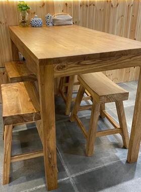 老木实木原木快餐面馆商用椅桌组烧烤小吃店食堂餐榆厅餐桌000241