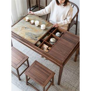 北阳美黑胡用木纯实木茶桌简约家客厅台桌椅组无品牌/合新中式新