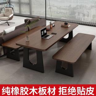 橡胶木家用餐桌双人实桌沙发后长餐木条书桌靠墙家用卧室桌DER餐