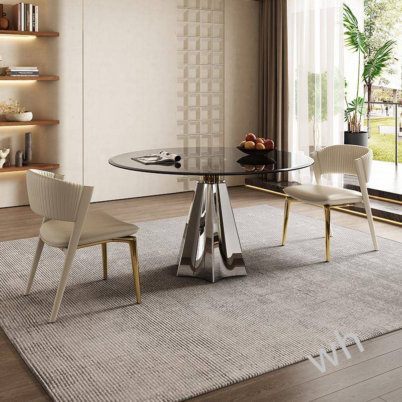 FS1钢化玻璃桌意式轻小奢户型家用饭餐桌组合商用闲洽谈圆CJ03小