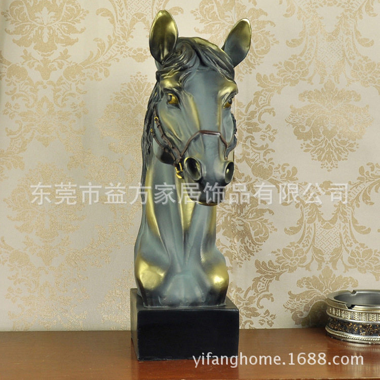 美式仿青铜马头树脂雕塑摆件