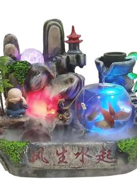海南风光含小泉树假水山流水喷桌面FZJ景轮观鱼缸工艺品风水流摆