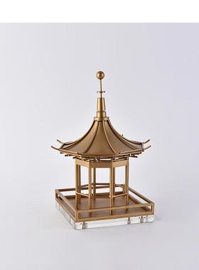 新装中式创意金厅属宝凉亭ES-A6048古建筑模型摆件玄塔关客电视柜