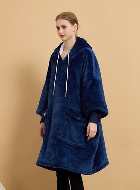 懒人服素色大码套头懒84364毯保加厚防人服暖寒连帽家居服