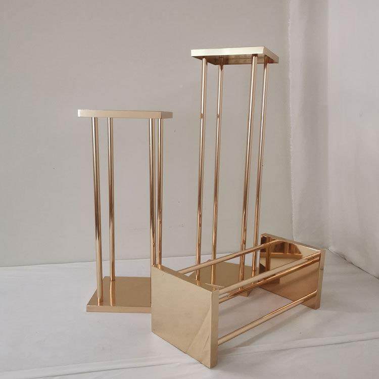 婚金庆礼道具电GRI镀方框铁艺装饰花架长方体几何路引婚摆件色用