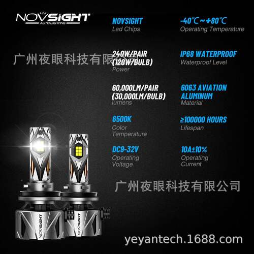 NOVSIGHTN97超高功率性比新款品240WH7H4H160000LM汽车价前大灯
