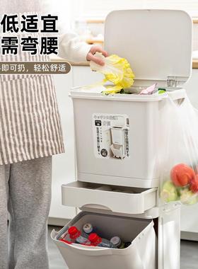 家用厨房圾桶双层免腰脚踏带盖分类防垃臭BDY大号厨余弯干离湿分