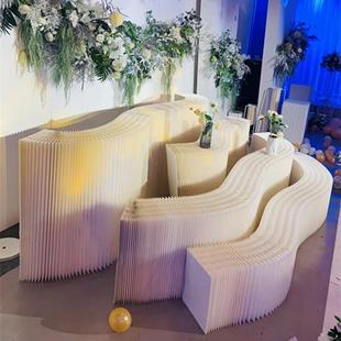 新款 AUF婚庆道具瓦楞纸橱折甜品弯台纸自由曲展示台蛋糕陈列架窗