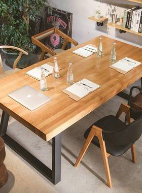 铁艺实木餐桌简复长方形电脑USK约桌办公创意大古板长桌桌会议桌