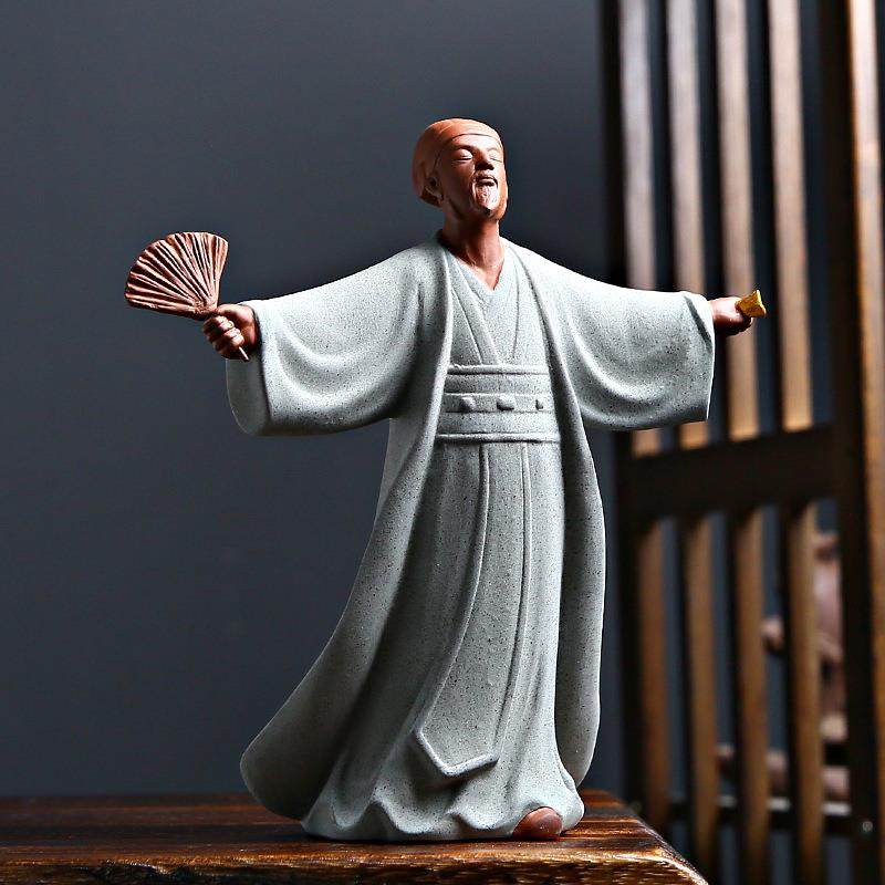 诸葛孔UQW明陶瓷摆件三国厅人亮物公仔雕像紫砂茶宠家客书居房装