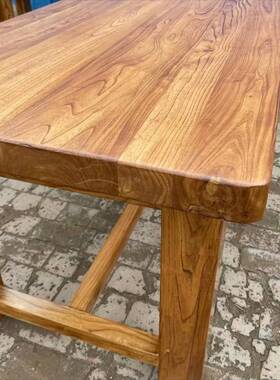 1餐店桌160*80*7厚老木榆木方桌8榆木桌饭实木餐桌店长条凳桌子快