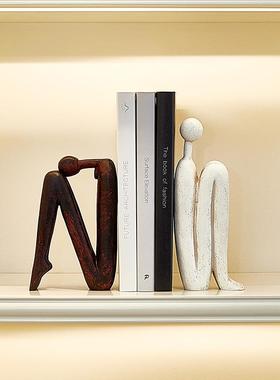 现代简约背酒靠背象人物书挡摆件办公室柜书抽架书书房壁背靠背人