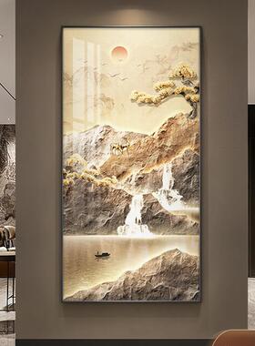 流水生财中式挂玄关装饰画山走水画高档大气入户墙壁新画YSI廊过
