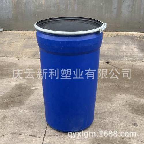 蓝色开JOX口形桶可堆叠运输形2锥0升塑料桶200L广口0法兰桶锥包箍