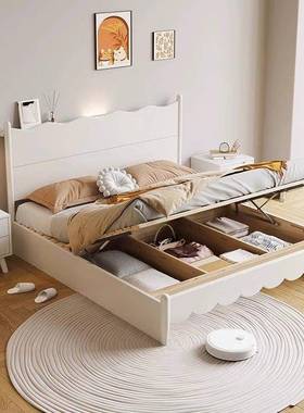 白色经奶油EUJ实风波浪床现代简约./.米出租房多功能木济储物床