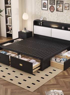 黑色m实木储物床米高箱体气HRM压储物1.8米1.51.2米1.35收纳抽落