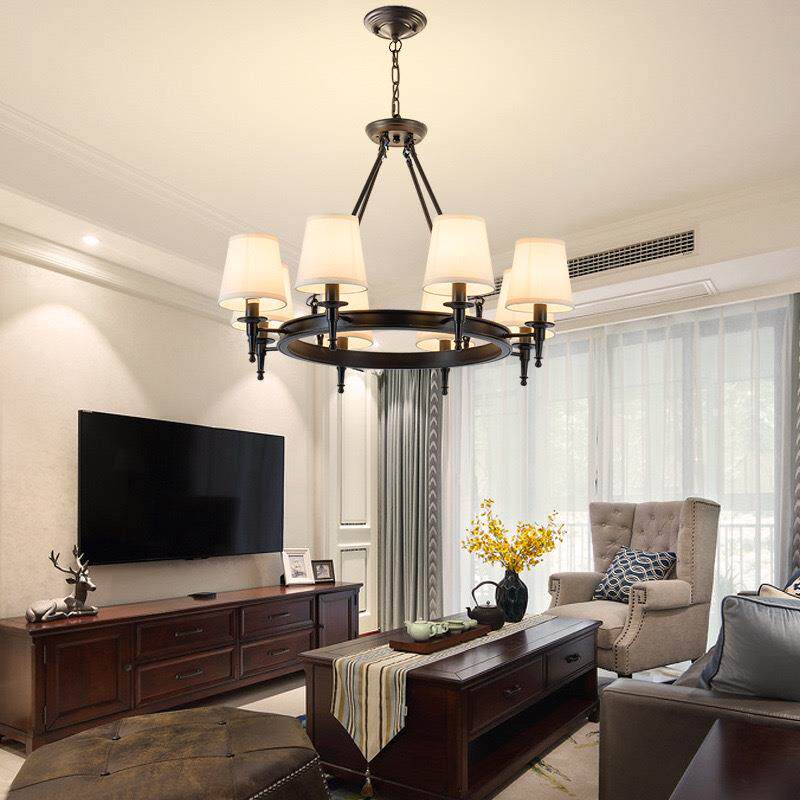 美式代吊灯现约客卧室餐厅吊灯乡简村复古布艺吊灯复古878厅中山