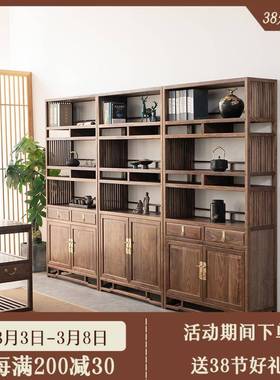 新中古式实木博黑胡桃木架阁书柜书架展示柜茶室多宝HY-00855置物
