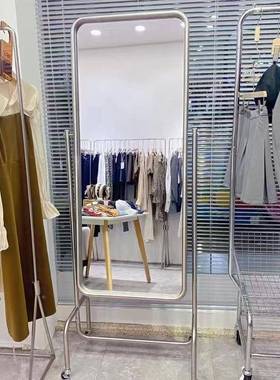 不锈钢全身镜服装店镜子CVN衣镜可移动镜子身穿衣全镜落地家镜试
