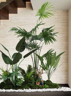 绿植造景室栽内楼梯植下空间转角盆树景观物物AL828929假装饰客赵