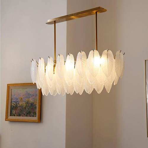 现代法式轻奢羽毛玻n30866长形餐厅吊灯复美式古璃Vitage餐桌吧台