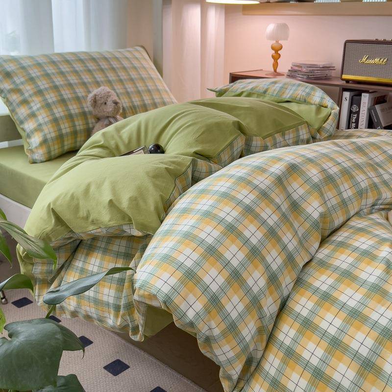 单新款铺色织水洗棉学生宿舍件人三件BSK-221套上下被子床垫六套