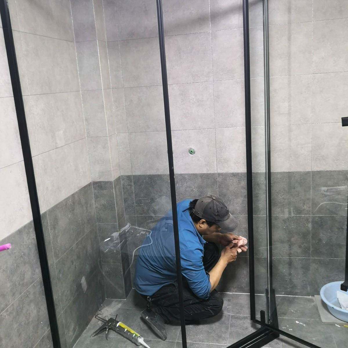 酒店寓湿分离屏风整体淋浴房卫隔断634网公红家用生间浴室玻干璃