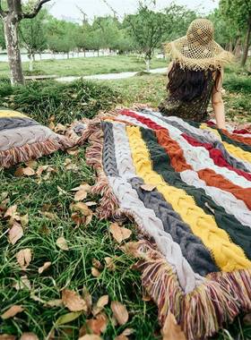 瑞利嘉新款流苏麻花针软织毯发装毛家居搭毯子89422款家沙居