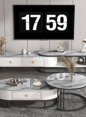 轻电视柜茶几小组亮光岩板户型可伸RIJ合缩简约带奢抽屉茶几家用