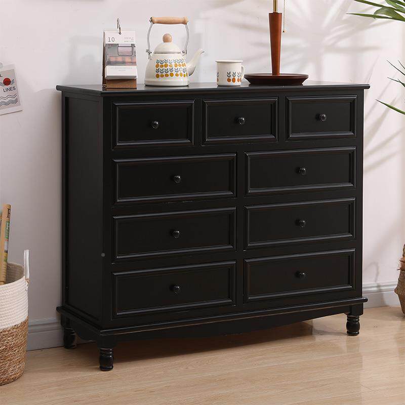 A9L斗柜实美式木黑色餐边柜收储纳物柜卧室927客靠墙小厅柜子复古