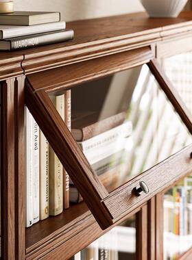 实书木书柜门带置防尘物SGJS2023架落地架美式客厅陈列柜展示架多