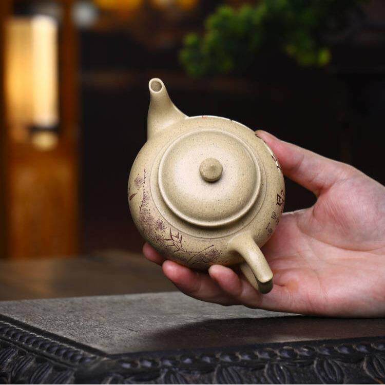 笑樱壶原矿山绿泥宜兴紫壶砂茶壶名家纯泡手本工刻绘出水顺畅JUV